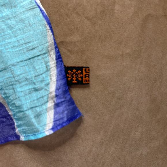 Aaron Bangladesh Blue Satin Geometric Lightweight Scarf Rectangle Boho Hippie - Picture 4 of 6